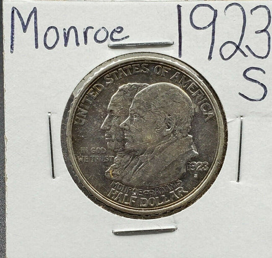 1923 S Monroe Doctrine Centennial Silver Commemorative Half Dollar Coin AU About