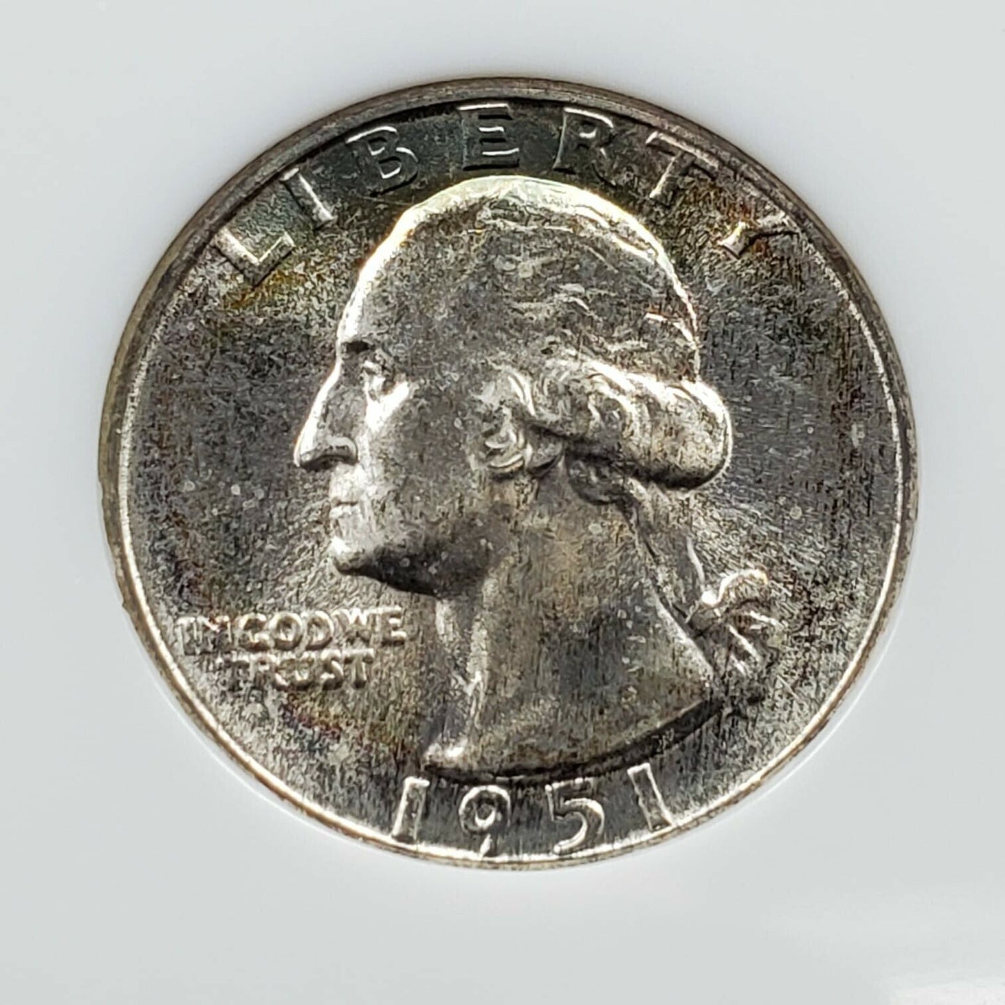 1951 P 25C Washington Quarter Coin NGC MS67 GEM BU OFH Old Fat Holder Neat toner
