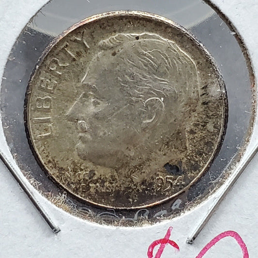 1954 Dime Error Die crack Variety Hitler Mustache on Roosevelt or Bugs Bunny Unc