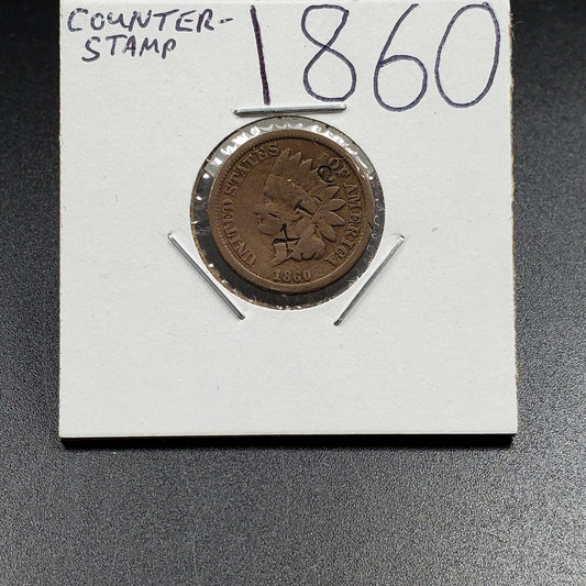 1860 P Indian Cent Penny Coin " XL " Counter-stamped Count Stamp X.L.