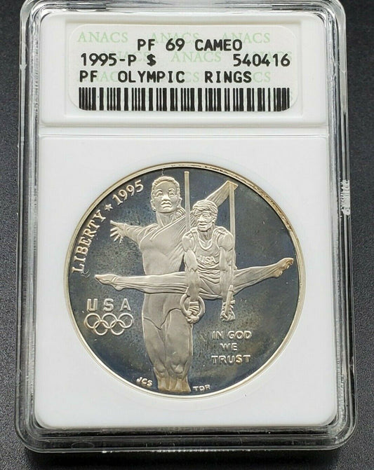 1995 P Olympic Rings Gymnast Dollar Commemorative Coin Retro ANACS PF69 Cameo