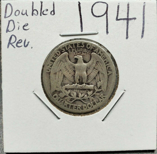 1941 P Washington 90% Silver Quarter Coin Double Die Reverse DDR-011 Variety