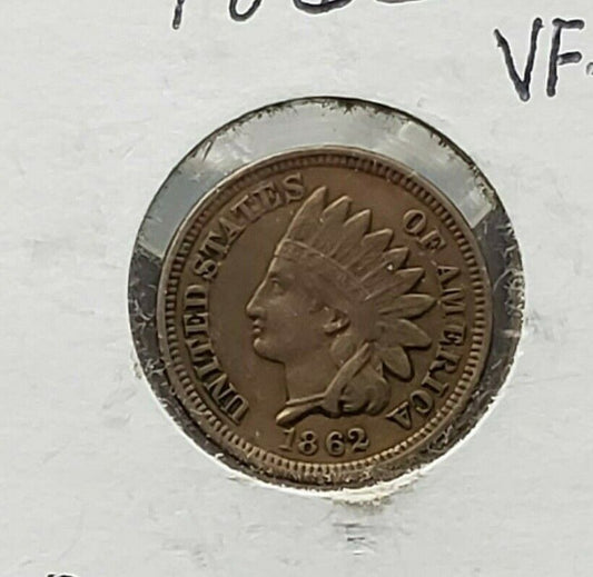 1862 P 1c Copper Nickel Indian Small Cent Penny Coin Choice VF Very Fine