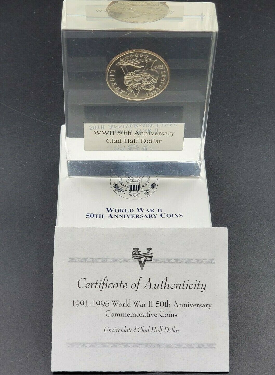 1991-1995 50c 50th Anniversary World War II Half Dollar Veterans Acrylic Display