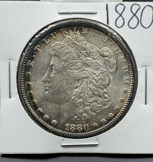 1880 P Morgan 90% Silver Eagle Dollar Coin Choice BU UNC Halo Neat Toning OBV