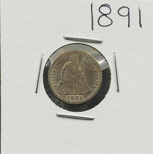 1891 P Liberty Seated Silver Dime Coin Decent Circulated Condition Full Date