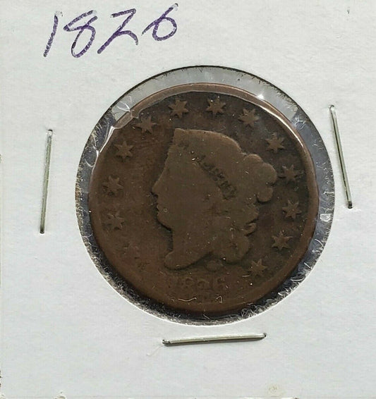 1826 Coronet Liberty Head US Large Cent 1c Choice AG / Good condition