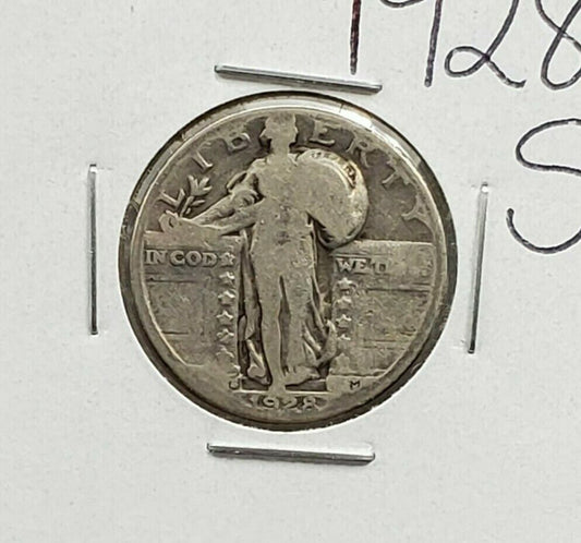 1928 S 25c Standing Liberty Silver Quarter Coin Choice Circulated