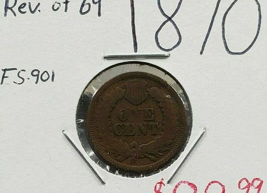 1870 Indian Head Cent Coin Reverse of 1869 FS-901 Variety VG Very Good Circulate