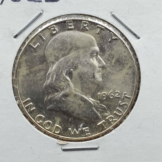 1962 D Franklin Silver Half Dollar Coin Nice BU Uncirculated Toned