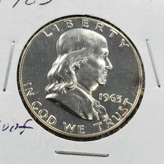1963 P Franklin Silver Half Dollar Coin Nice Gem Proof Some Toning