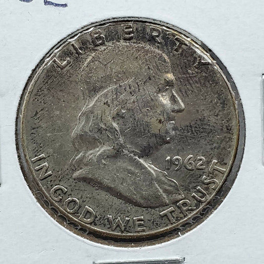 1962 P Franklin Silver Half Dollar Coin Choice AU About Unc Circulated Toned