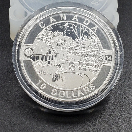2014 SNOWMAN SNOW GLOBE WINTER GIFT PRIVY CANADA 10 DOLLARS FINE SILVER COIN