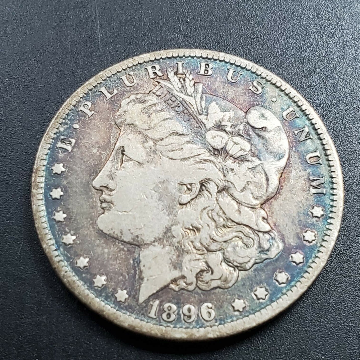 1896 P Morgan Silver Dollar Coin F Fine Circulated Condition Neat Circ Toning
