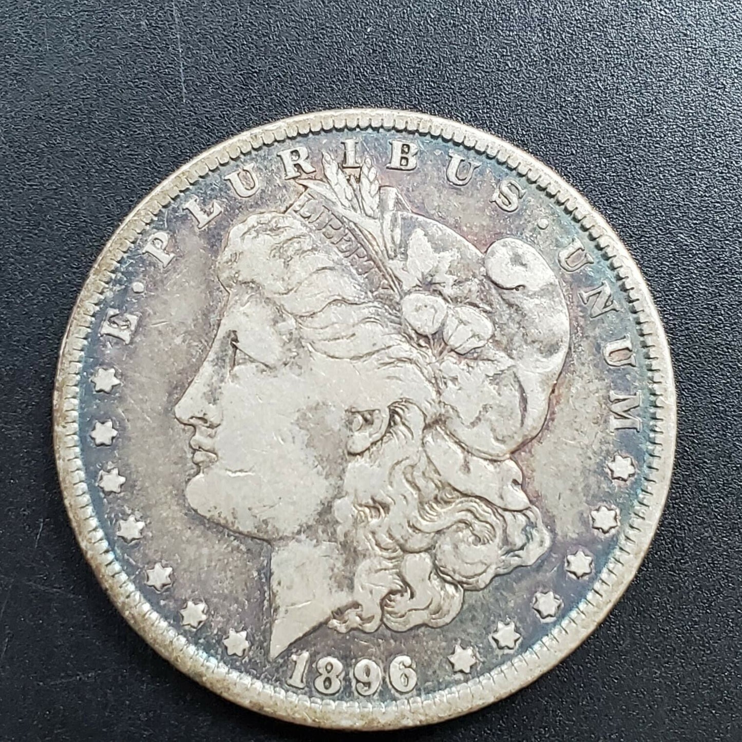 1896 P Morgan Silver Dollar Coin F Fine Circulated Condition Neat Circ Toning