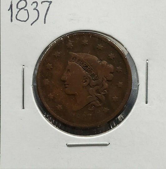 1837 Coronet Liberty Head US Large Cent 1c Ch Circulated Small Letters Variety