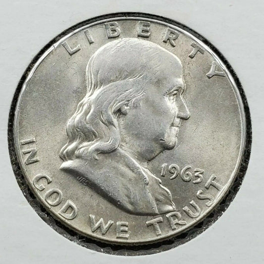 1963 D Franklin Silver Half Dollar Coin Choice BU Uncirculated Mostly Untoned