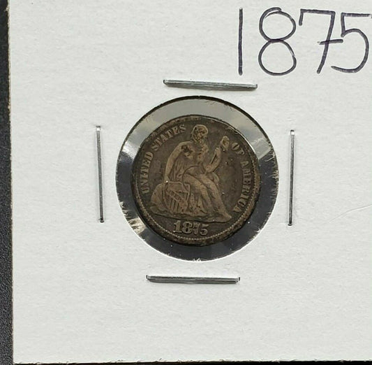 1875 P Liberty Seated Silver Dime Coin Choice Circulated Condition