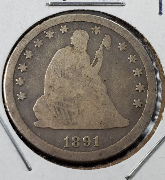 1891 P Seated Liberty Silver Quarter Coin Good Circulated
