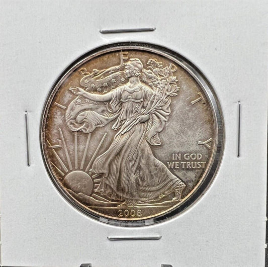 2008 1 OZ American Silver Eagle GEM UNC Nice Original Toning Toner Amber