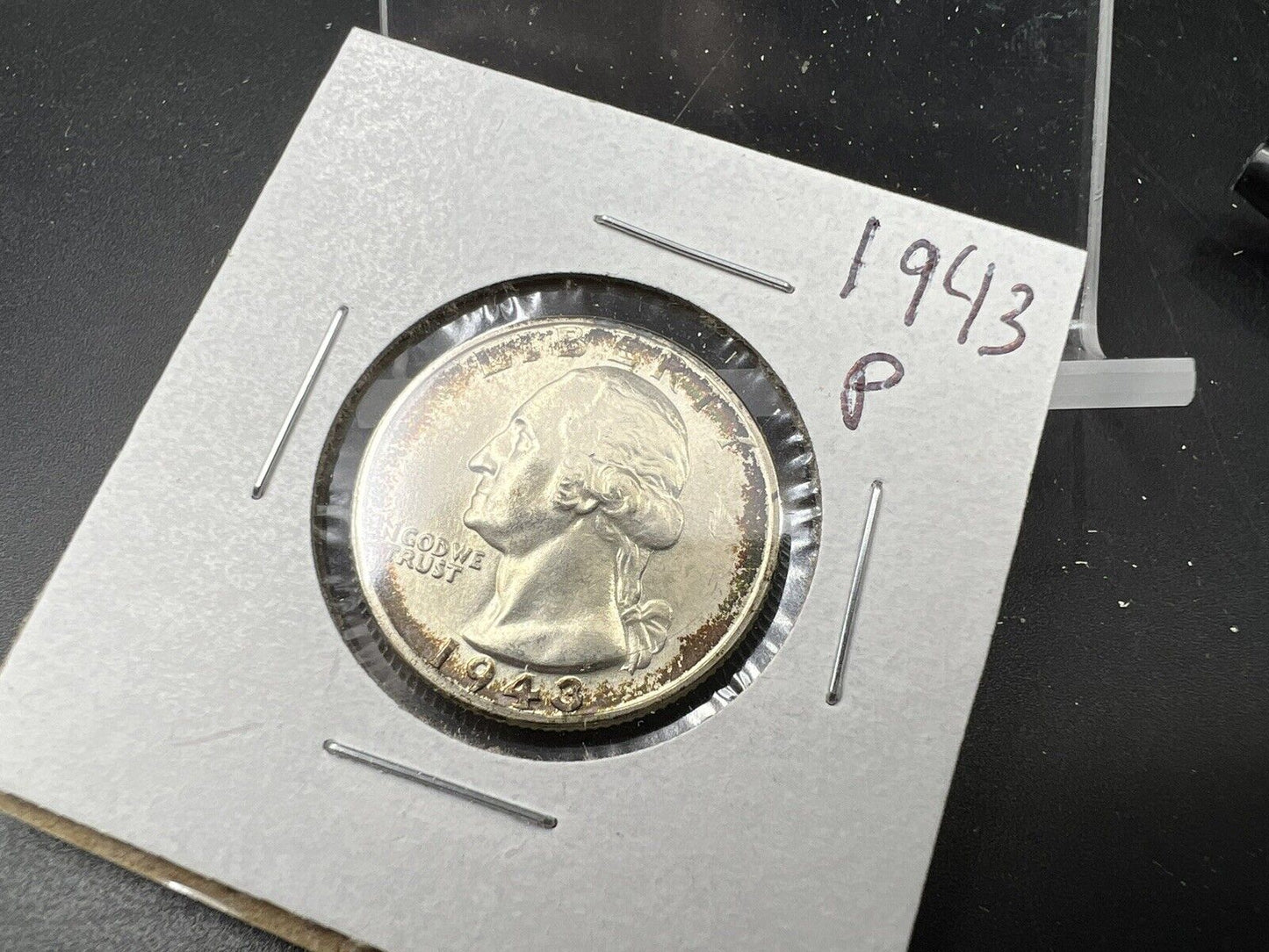 1943 P 25c Washington Quarter Coin Choice BU UNC Nice Halo Toning Toner WW2 ERA