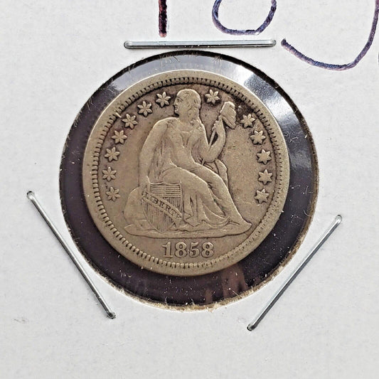 1858 P Seated Liberty 10c Silver Dime VF Very Fine Circ