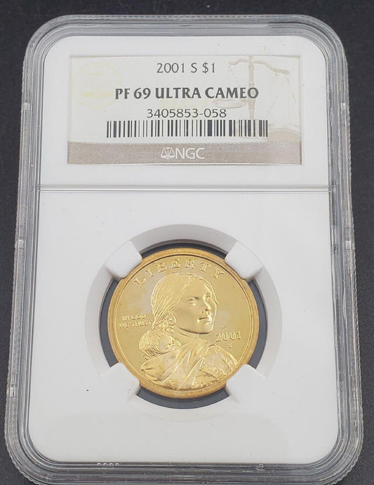 2001 S Sacagawea Native Brass Dollar Coin NGC PF69 Ultra Cameo #2