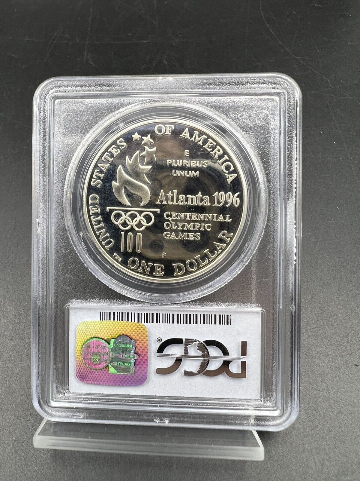 1996 P Atlanta Olympics Tennis 90% Silver USA FLAG HOLDER Dollar PCGS PR69 PROOF