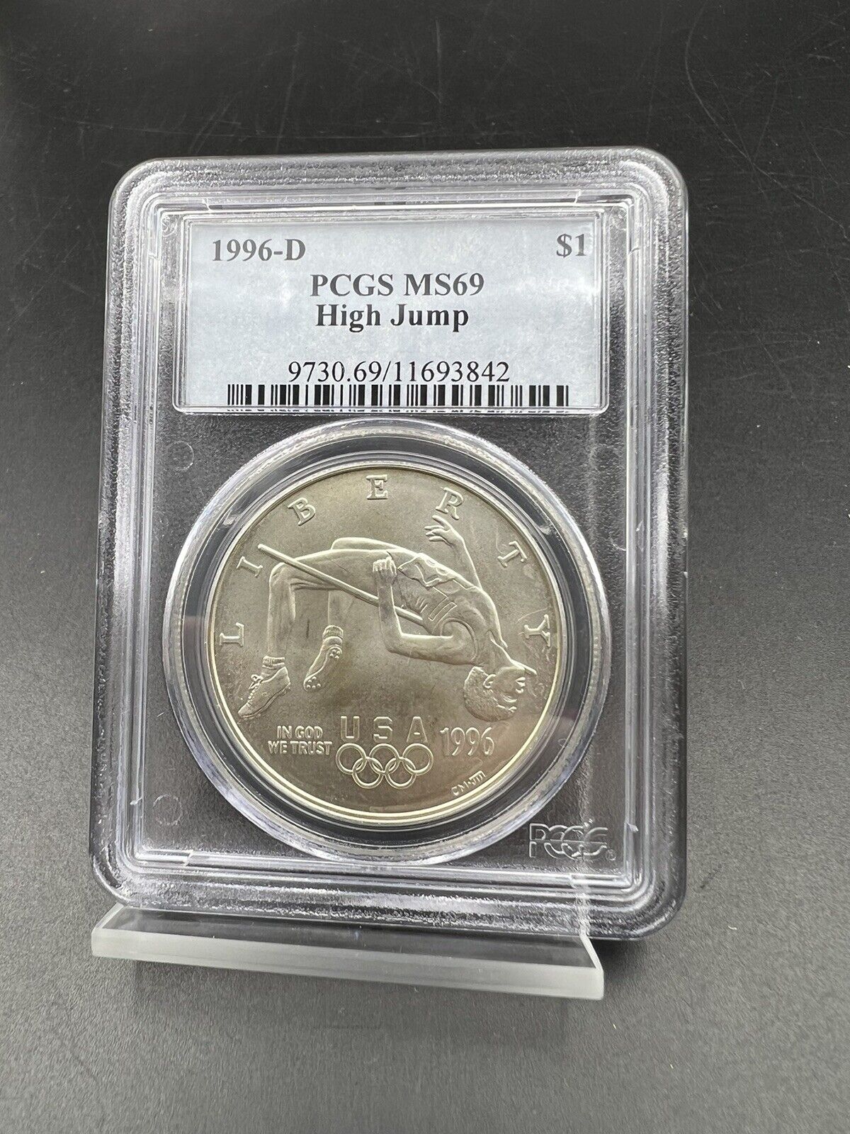 1996 D Atlanta Olympics High Jump 90% Silver Commemorative Dollar PCGS MS69 BU