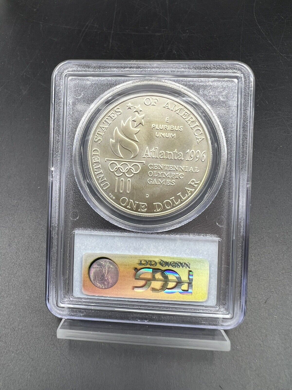 1996 D Atlanta Olympics High Jump 90% Silver Commemorative Dollar