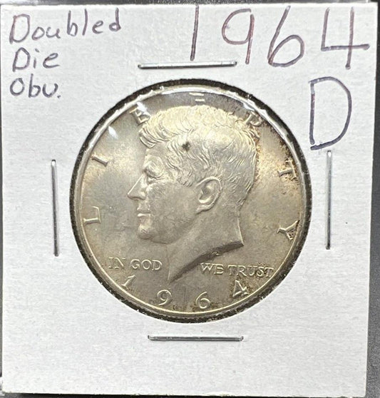 1964 D 50C Kennedy Half Dollar Coin CH-AU DDO Double Die OBV Minor Variety TONER