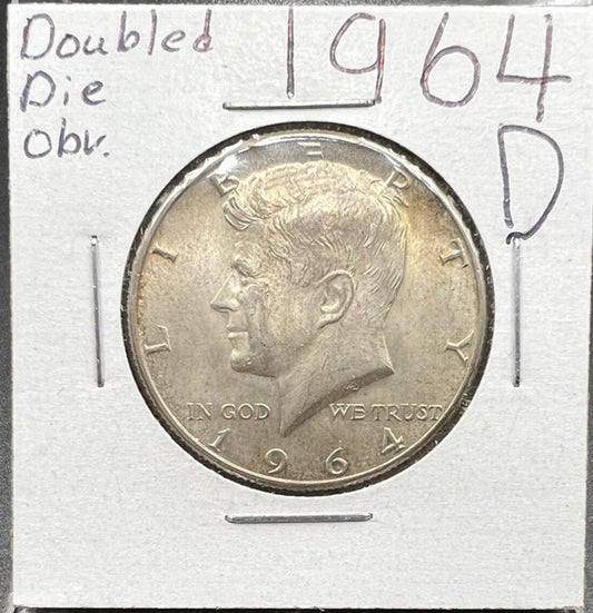 1964 D 50C Kennedy Half Dollar Coin CH AU DDO Double Die OBV Minor Variety TONER