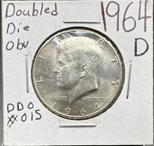 1964 D 50C Kennedy Half Dollar Coin CH BU UNC DDO Double Die OBV DDO-015 Variety