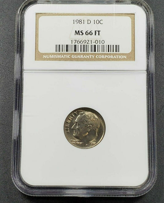 1981 D Roosevelt 10c Clad Dime Coin NGC MS 66 FT Full Torch Business Strike