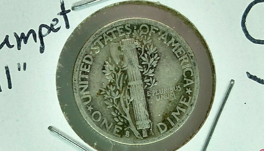 1941 S Large S Silver Mercury Dime Trumpet Tail Variety Coin Average Circ FS-501