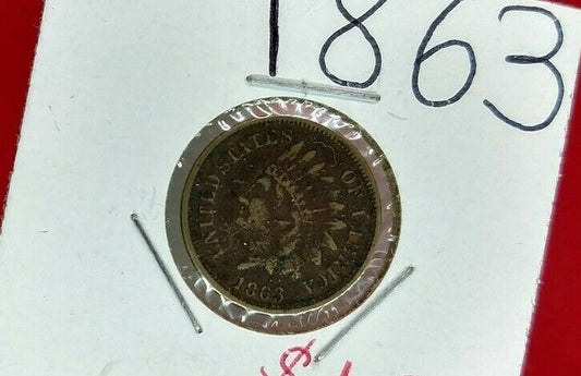1863 P 1c Copper Nickel Indian Small Cent Penny Coin AVERAGE CIRC TONED