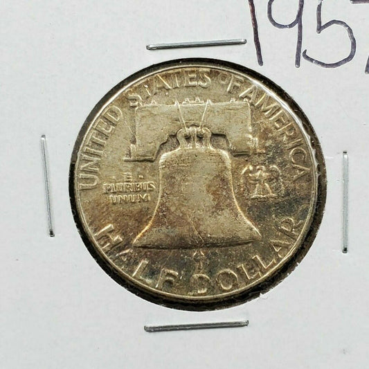 1957 P Franklin Silver Half Dollar Coin Circulated Neat Toning Toner