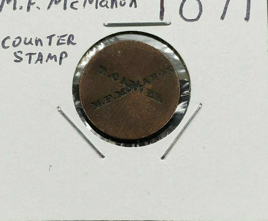 1874 Indian Cent Penny Coin T Carver M.F McMahon CounterStamped Counter Stamp