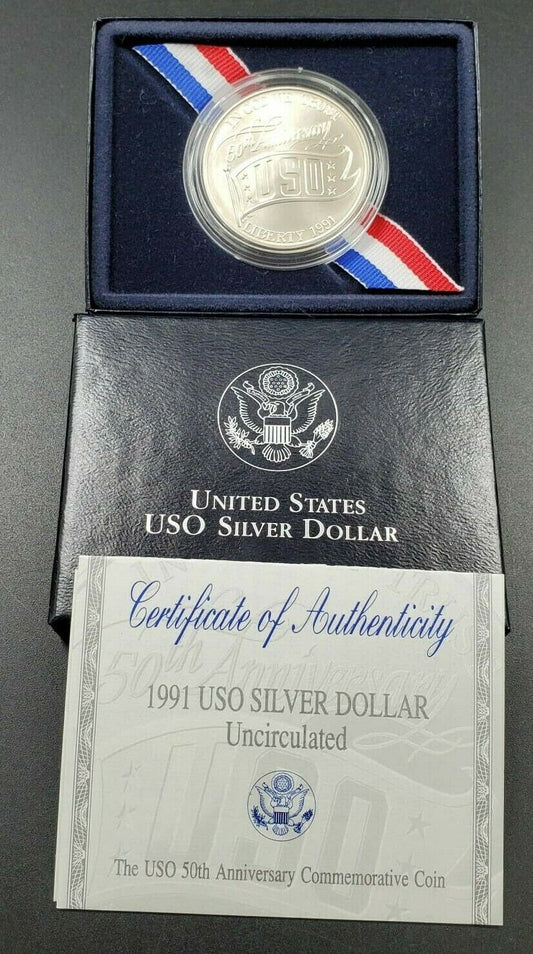 1991 USO Commemorative Silver Dollar Coin OGP