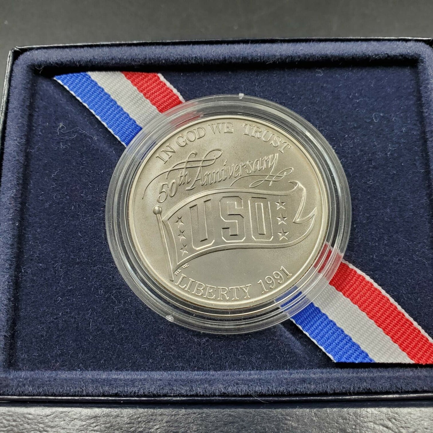 1991 USO Commemorative Silver Dollar Coin OGP
