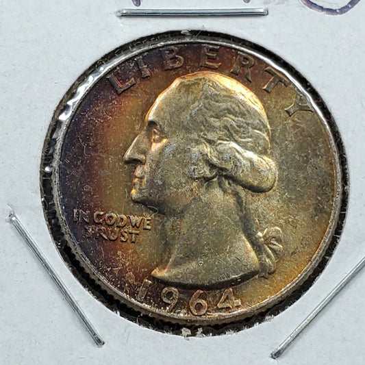 1964 D 25C Washington Quarter Silver Coin Circulated Neat Toning