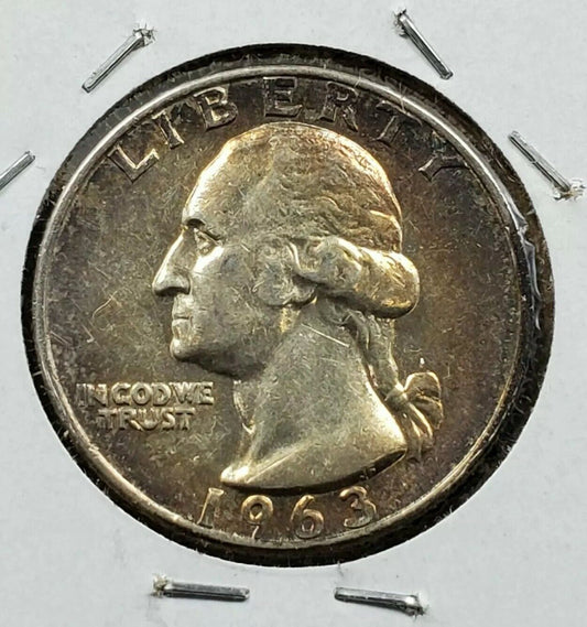 1963 P 25C Washington Quarter Silver Coin AU Circulated Neat Toning