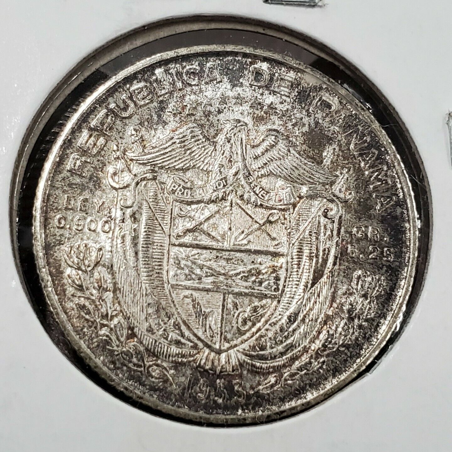 1953 Panama Silver UN CUARTO DE 1/4 Quarter Balboa Coin BU Uncirculated Toner
