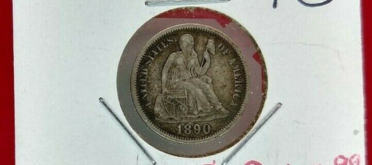 1890 P SEATED LIBERTY SILVER DIME COIN CHOICE VF VERY FINE CIRCULATED