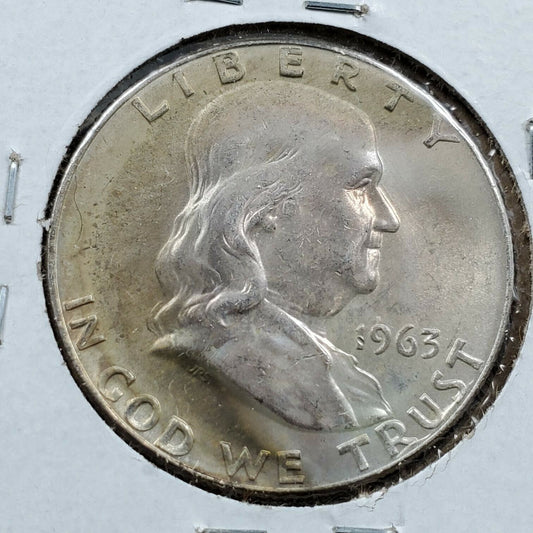 1963 P Franklin Silver Half Dollar Coin BU Uncirculated Neat Toning
