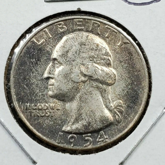 1954 P 25C Washington Quarter Silver Coin XF / AU Circulated Neat Toning