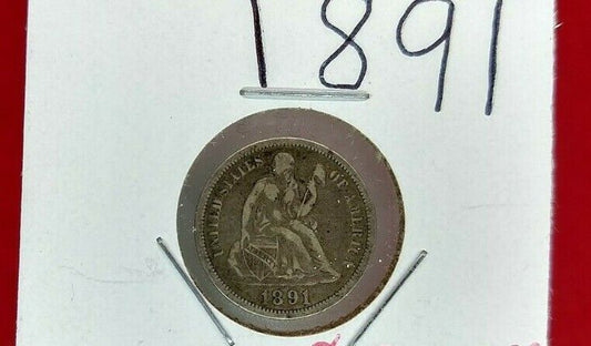 1891 P SEATED LIBERTY SILVER DIME COIN CHOICE VF VERY FINE CIRCULATED