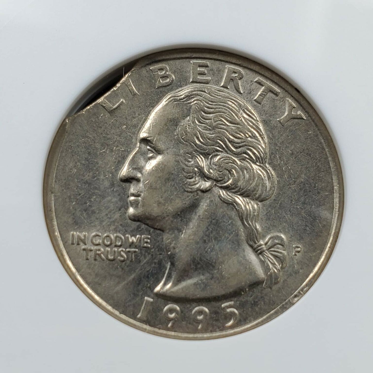 Large Planchet Clip 1995 P Washington Quarter ANACS AU58 Variety Coin
