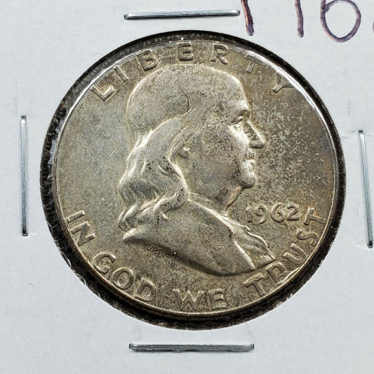 1962 P Franklin Silver Half Dollar Coin AU About UNC Circulated Neat Toning