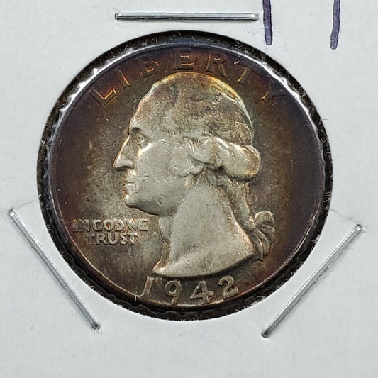 1942 P 25C Washington Quarter Silver Coin Choice Circulated Nice Toning Toner